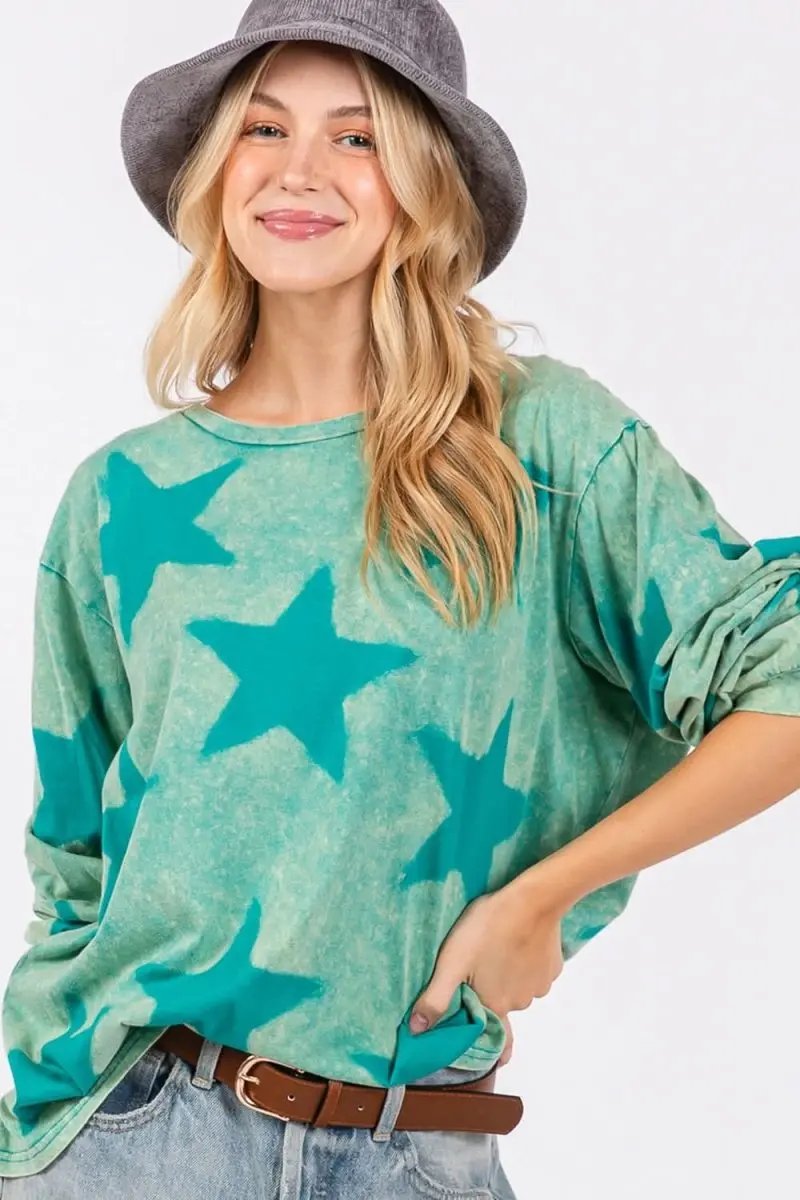 SAGE + FIG Mineral Wash Star Pattern T-Shirt - Love Salve